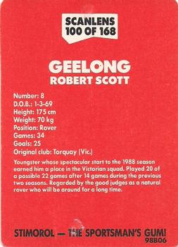 1989 Scanlens VFL #100 Robert Scott Back